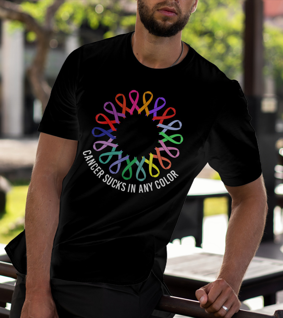 Cancer Sucks In Any Color Awareness Ribbons T-Shirt