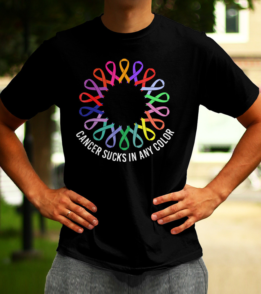 Cancer Sucks In Any Color Awareness Ribbons T-Shirt