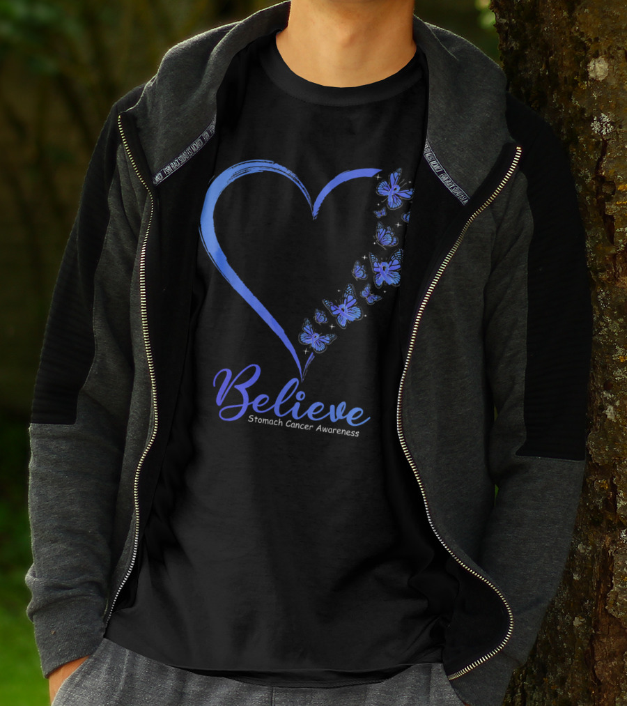 Believe Butterfly Stomach Cancer Awareness T-Shirt