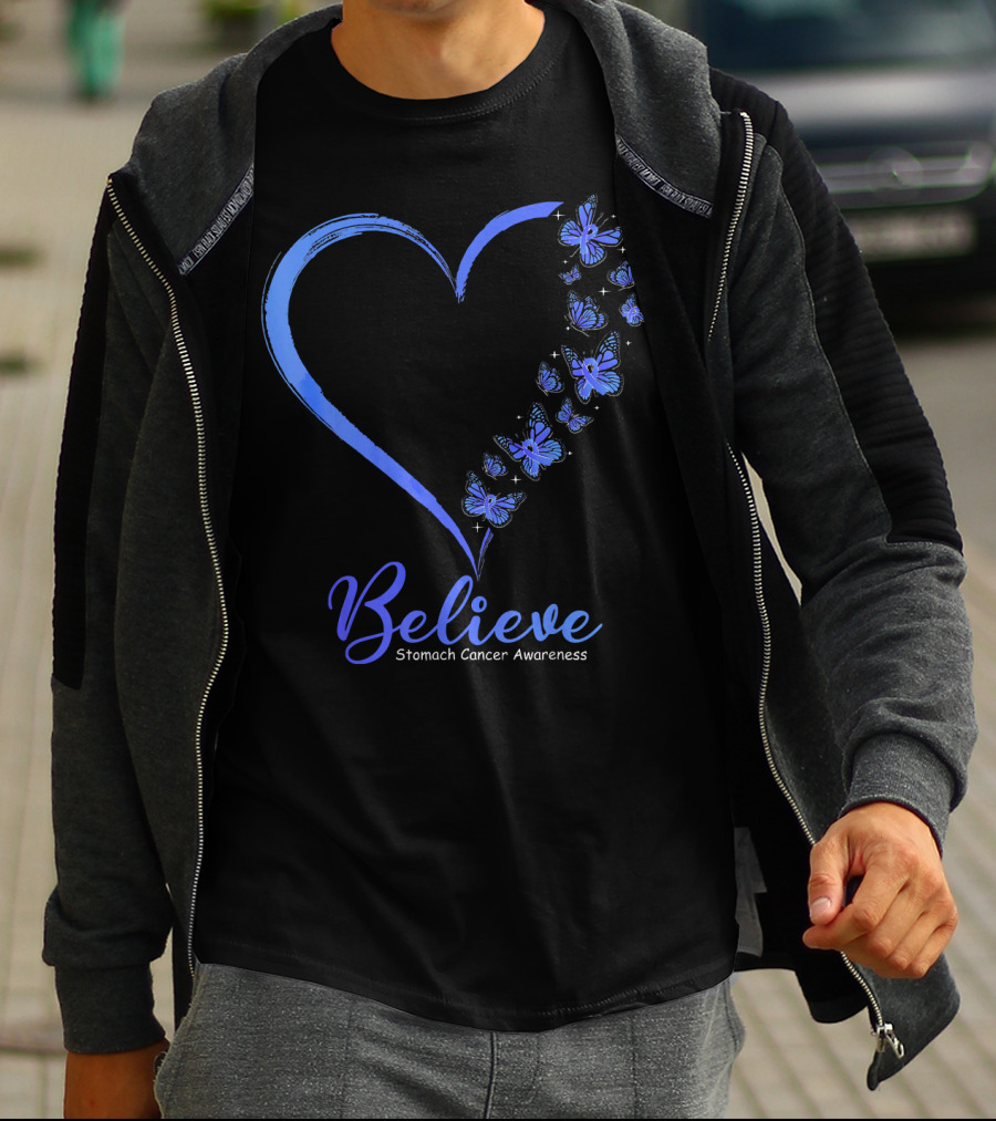 Believe Butterfly Stomach Cancer Awareness T-Shirt
