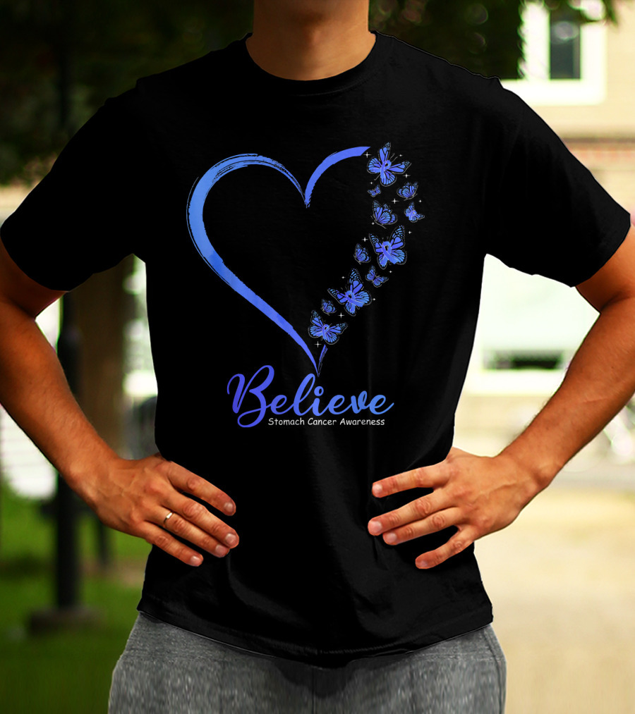 Believe Butterfly Stomach Cancer Awareness T-Shirt