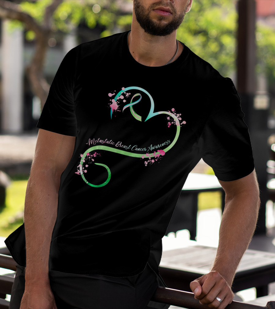 Metastatic Breast Cancer Awareness Heart Ribbon Splatters T-Shirt