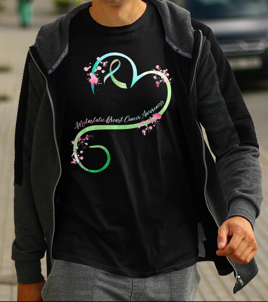 Metastatic Breast Cancer Awareness Heart Ribbon Splatters T-Shirt