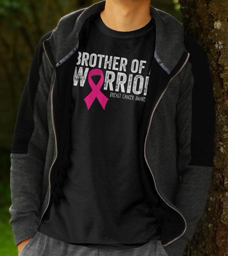 Brother Of A Warrior Pink Ribbon Breast Cancer Awareness T-Shirt