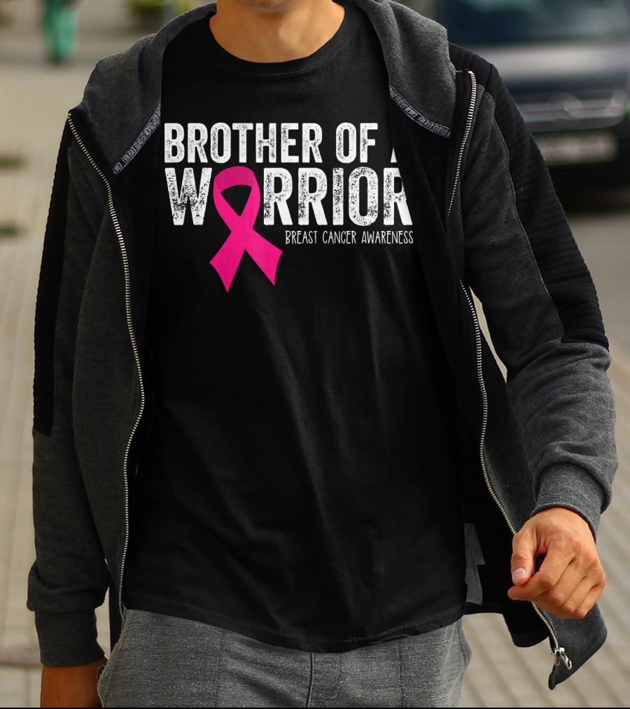 Brother Of A Warrior Pink Ribbon Breast Cancer Awareness T-Shirt
