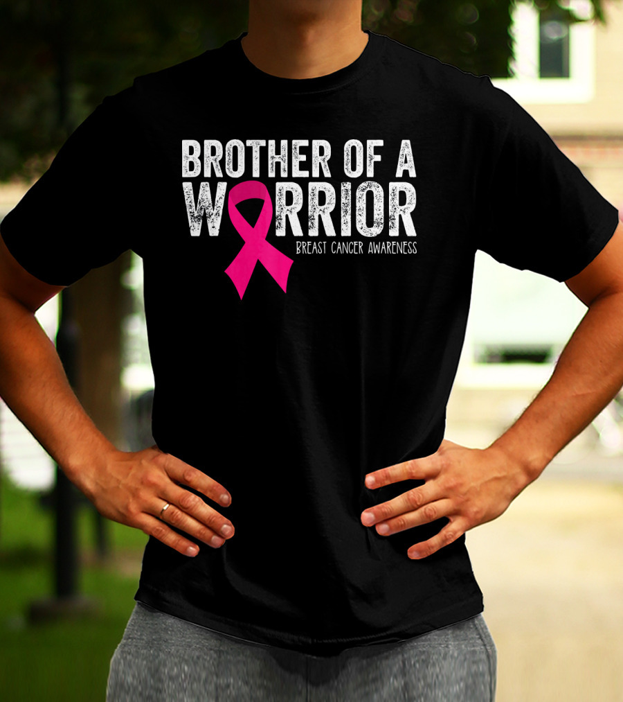 Brother Of A Warrior Pink Ribbon Breast Cancer Awareness T-Shirt