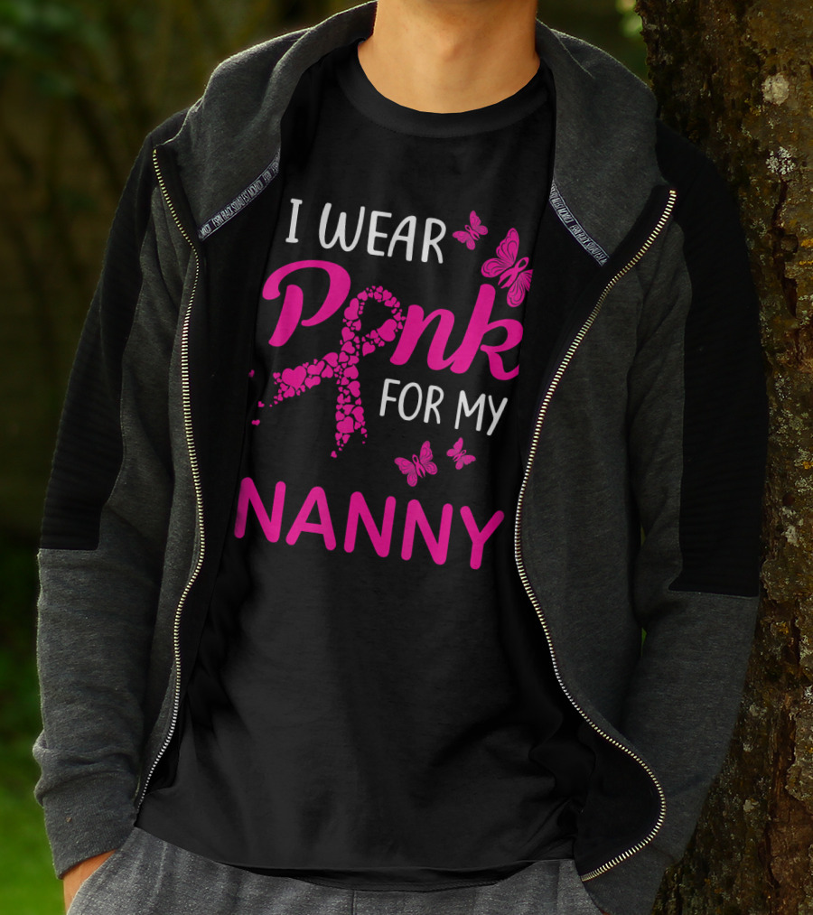 I Wear Pink For My Nanny Breast Cancer Butterflies T-Shirt