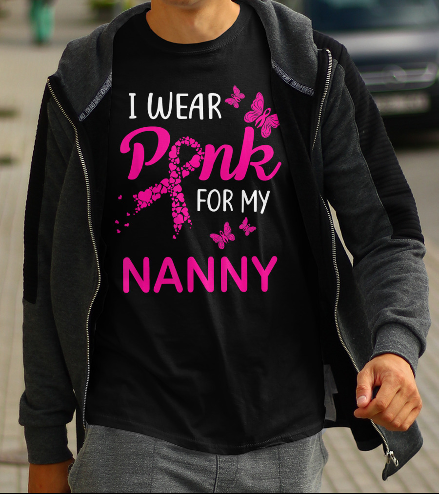 I Wear Pink For My Nanny Breast Cancer Butterflies T-Shirt