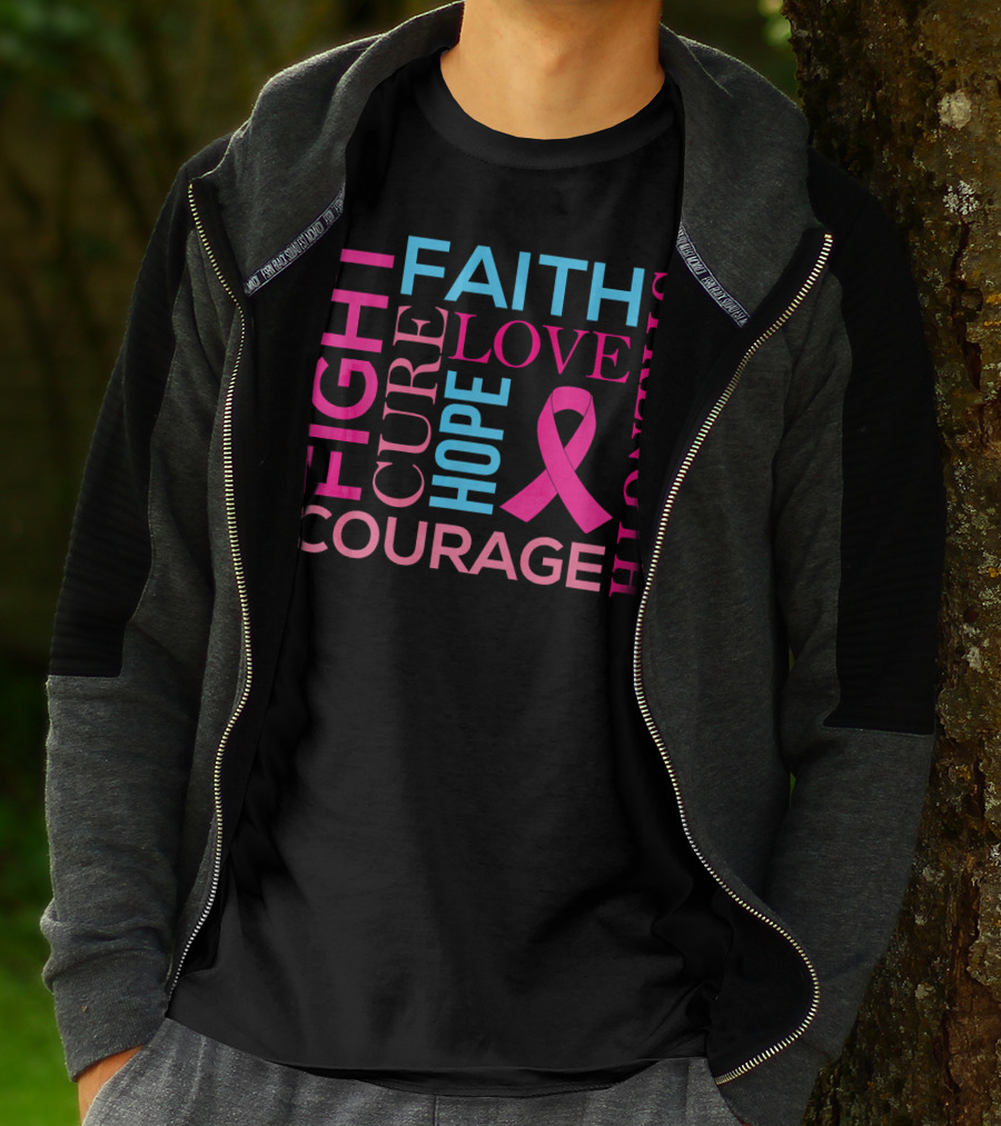 Fight Faith Cure Courage Love Hope Strength Breast Cancer Awareness T-Shirt
