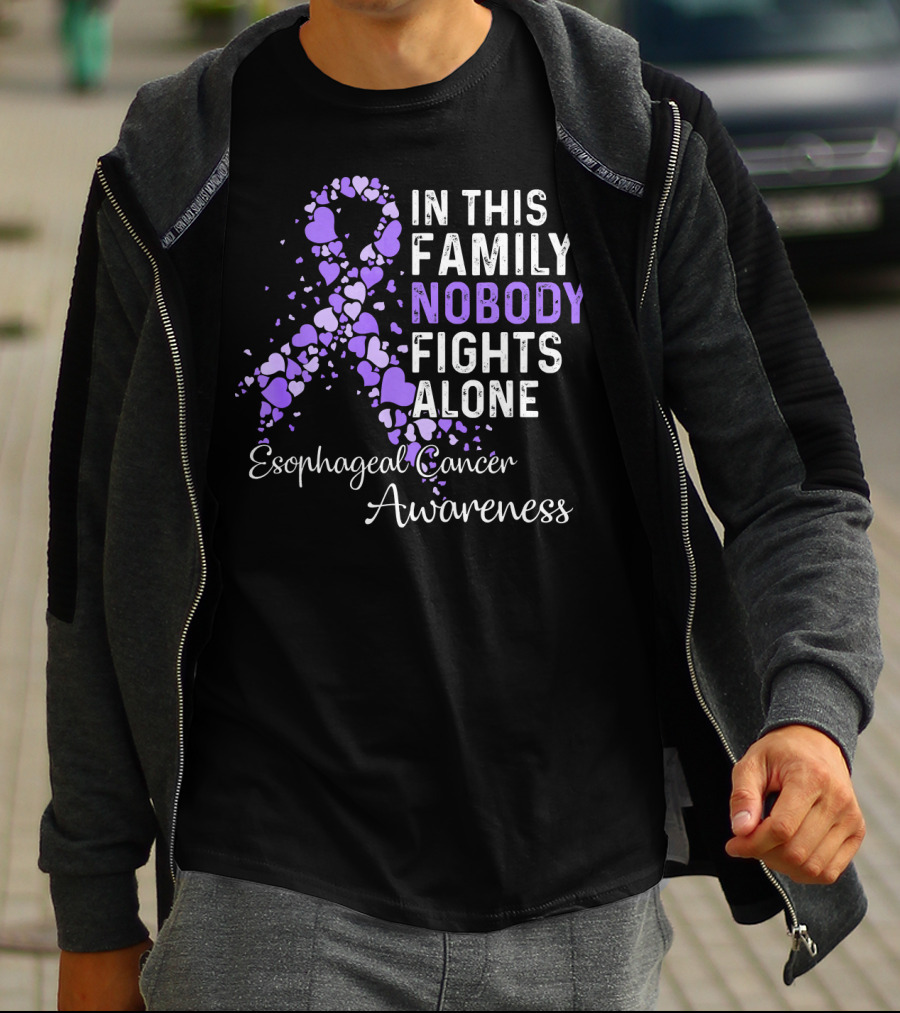 In This Family Nobody Fights Alone Esophageal Cancer Awareness T-Shirt
