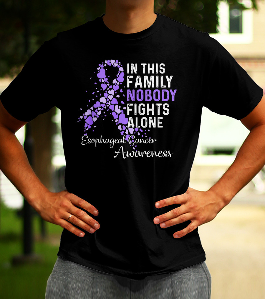 In This Family Nobody Fights Alone Esophageal Cancer Awareness T-Shirt