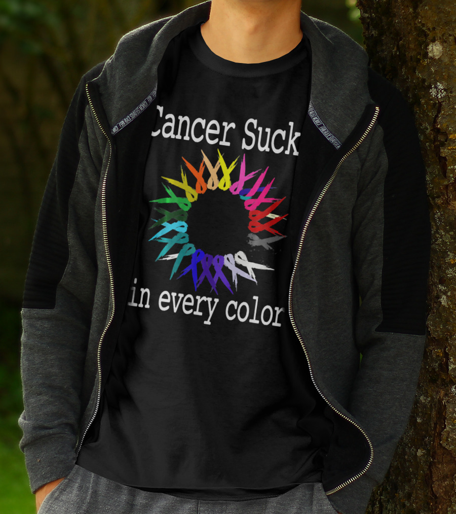Cancer Sucks Awareness Ribbons In Every Color T-Shirt