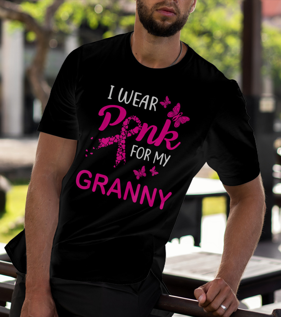 I Wear Pink For My Granny Breast Cancer Awareness Butterflies T-Shirt