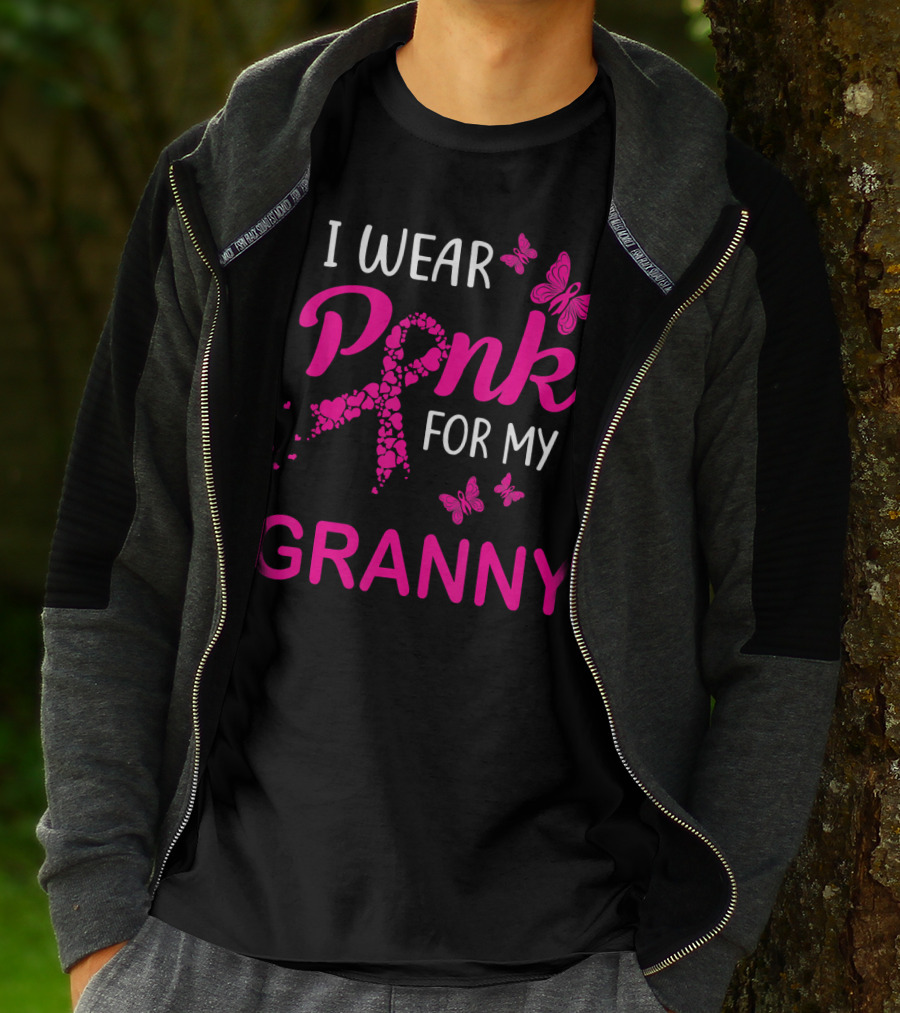 I Wear Pink For My Granny Breast Cancer Awareness Butterflies T-Shirt