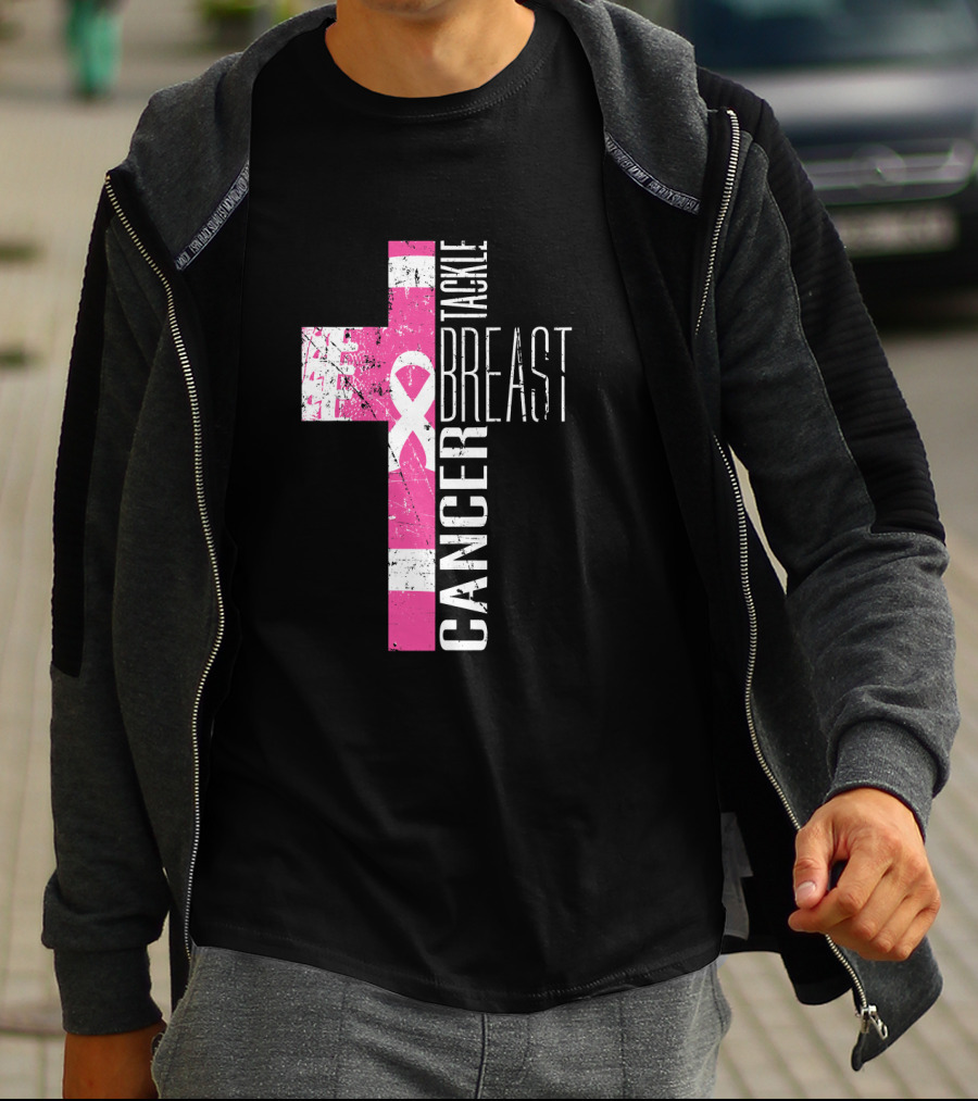 Tackle Breast Cancer Pink Ribbon Cross T-Shirt