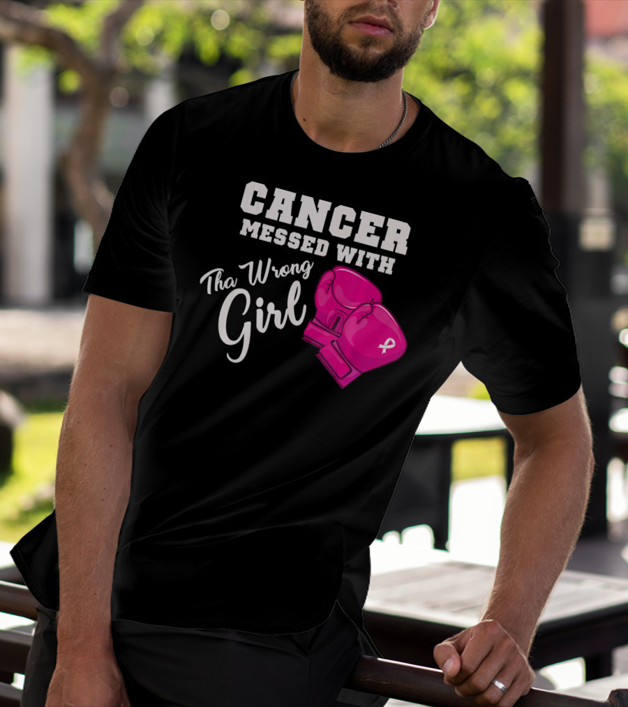 Cancer Messed With The Wrong Girl Boxing Gloves Breast Cancer Awareness T-Shirt