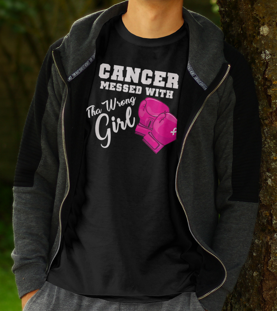Cancer Messed With The Wrong Girl Boxing Gloves Breast Cancer Awareness T-Shirt