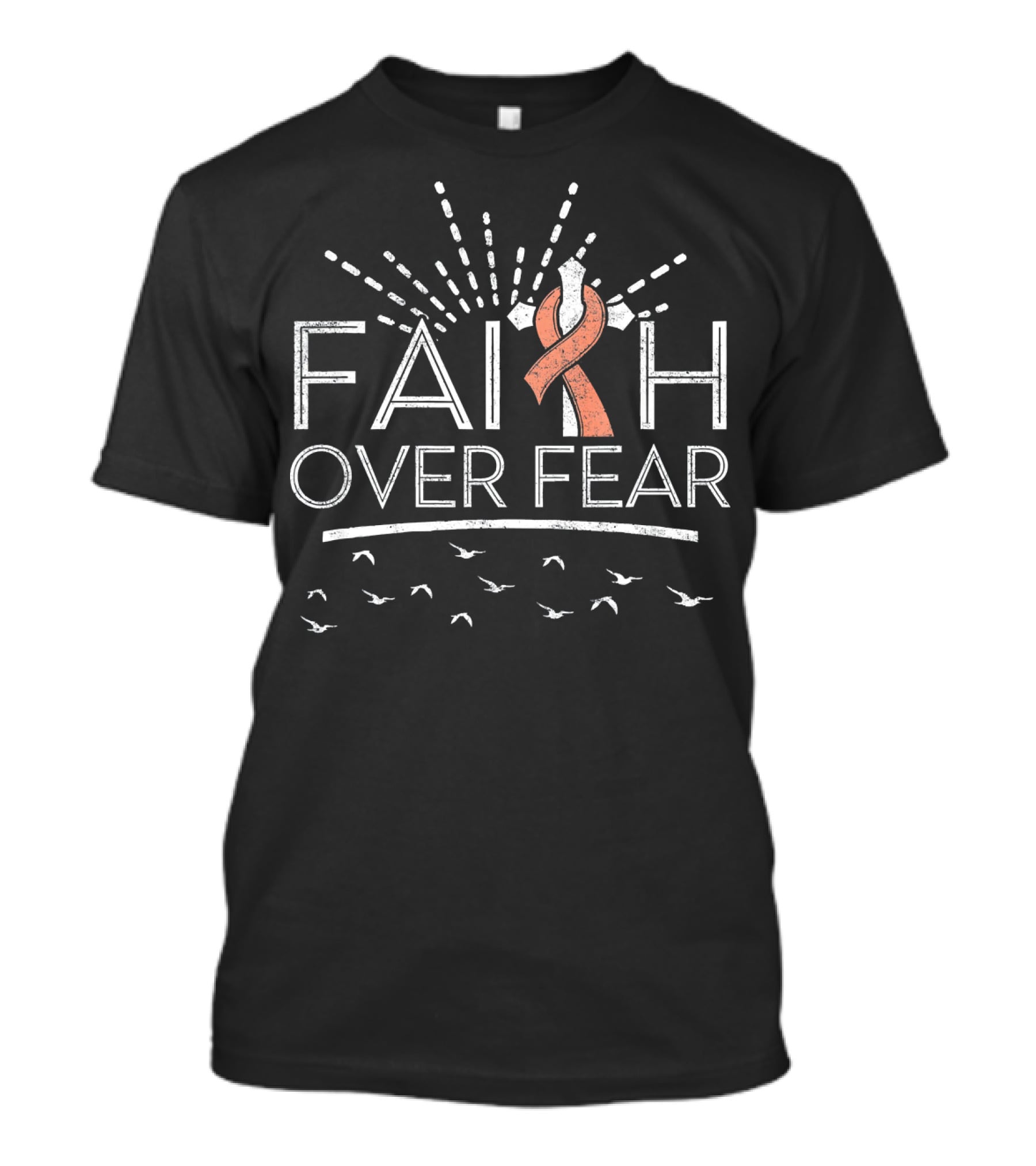 Faith Over Fear Peach Ribbon Uterine Cancer Awareness T-Shirt