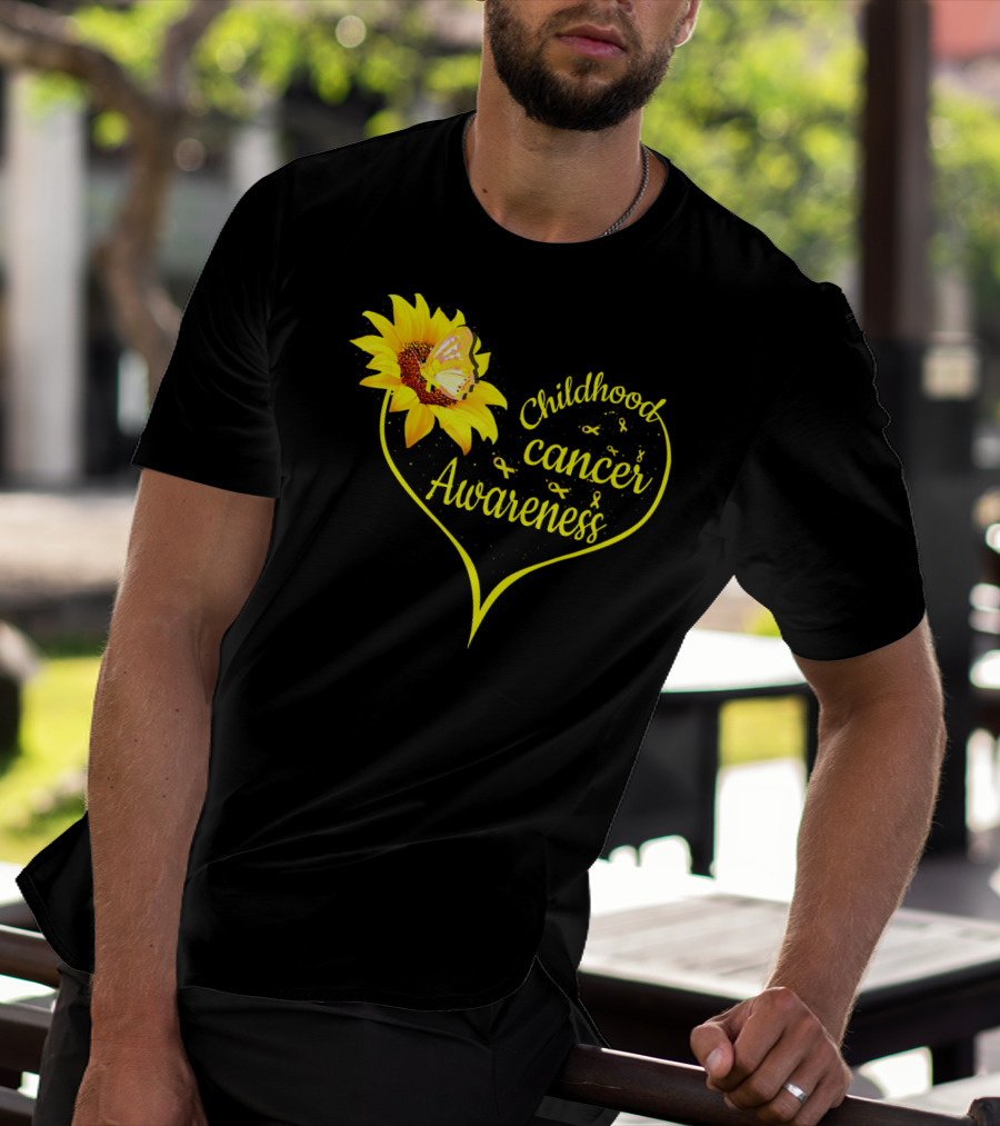 Childhood Cancer Awareness Flower Butterfly Gold T-Shirt