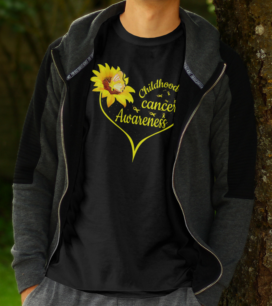 Childhood Cancer Awareness Flower Butterfly Gold T-Shirt