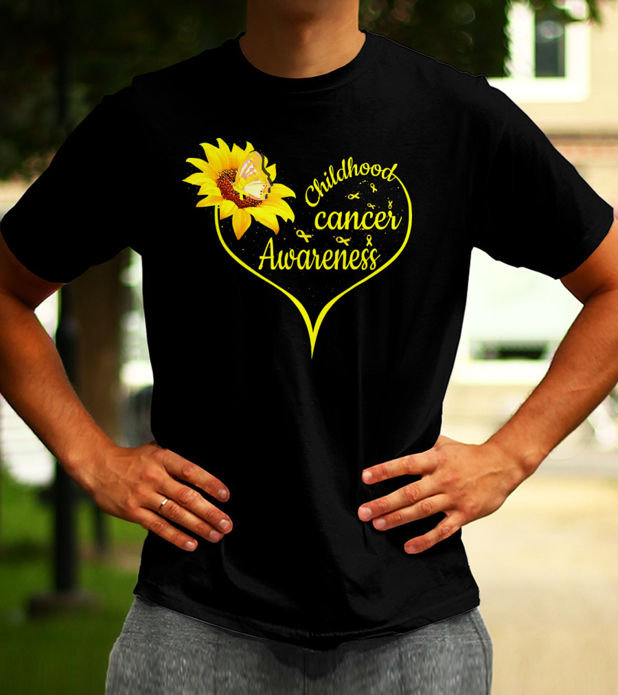 Childhood Cancer Awareness Flower Butterfly Gold T-Shirt