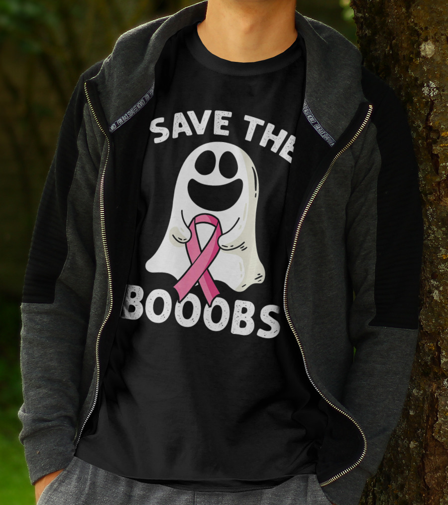 Save The Boooobs Funny Ghost Pink Ribbon Breast Cancer Awareness T-Shirt