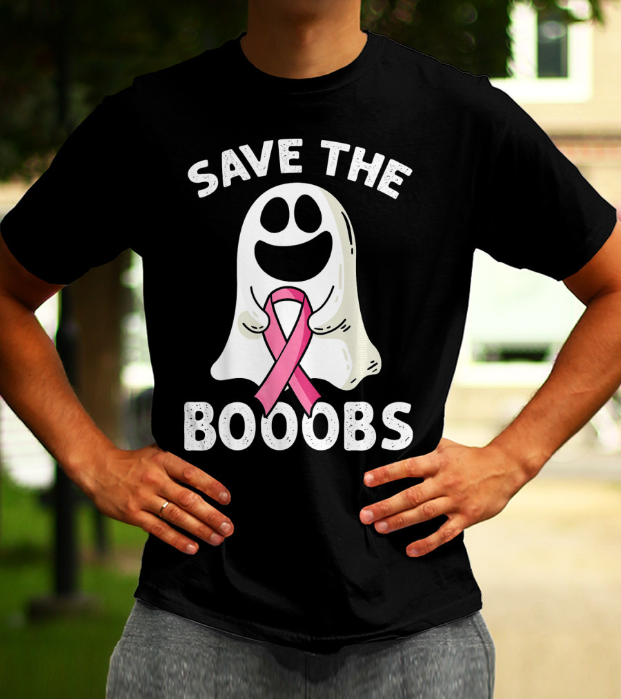 Save The Boooobs Funny Ghost Pink Ribbon Breast Cancer Awareness T-Shirt