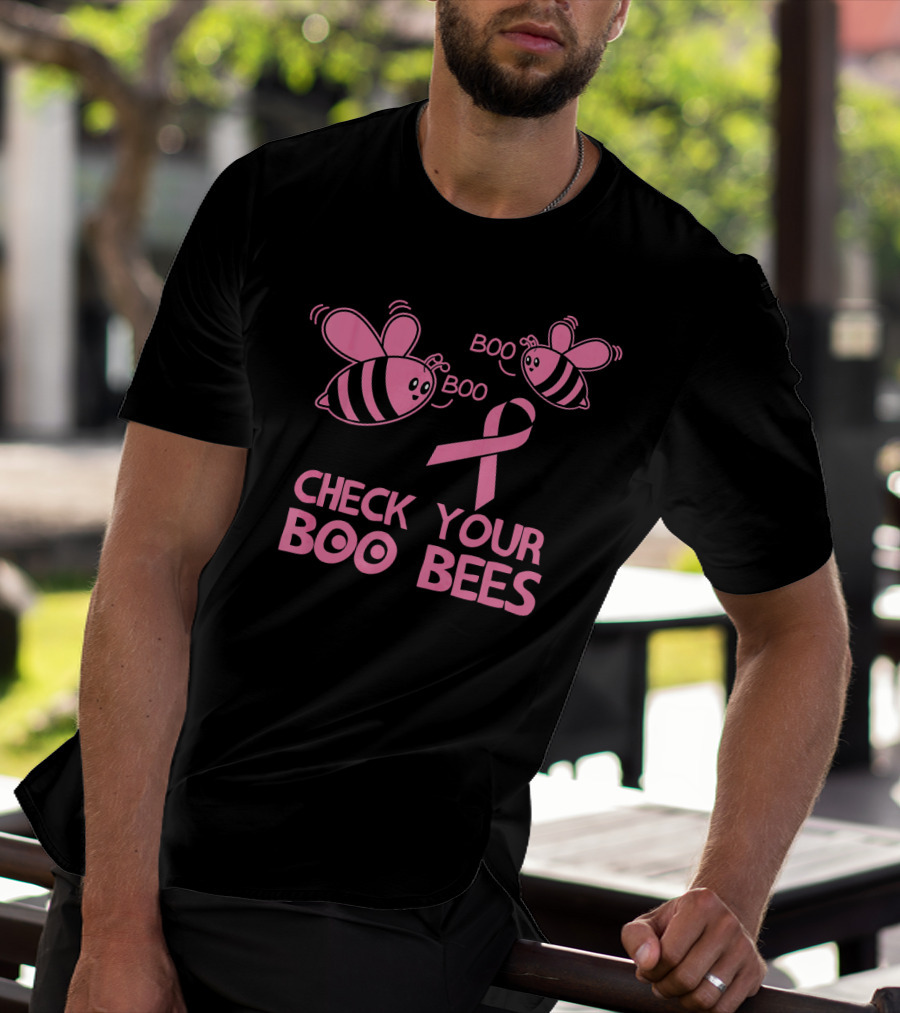 Check Your Boo Bees Pink Ribbon Cute Breast Cancer Awareness T-Shirt