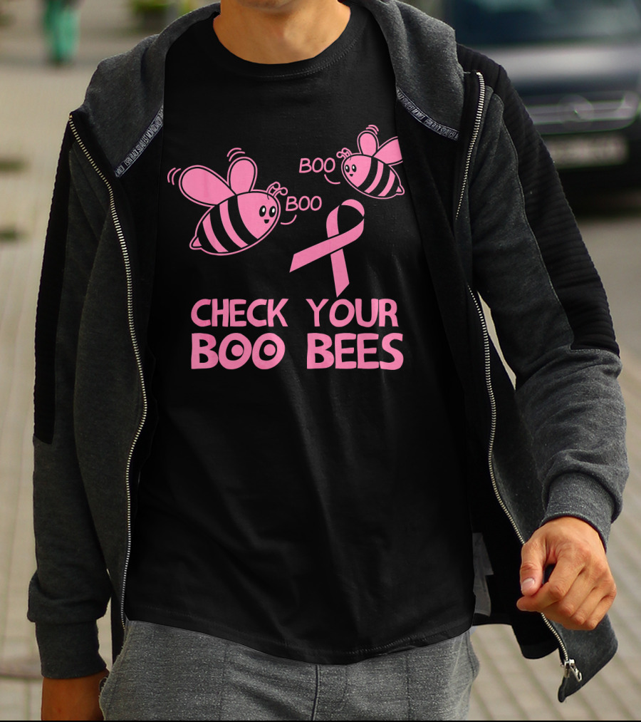 Check Your Boo Bees Pink Ribbon Cute Breast Cancer Awareness T-Shirt