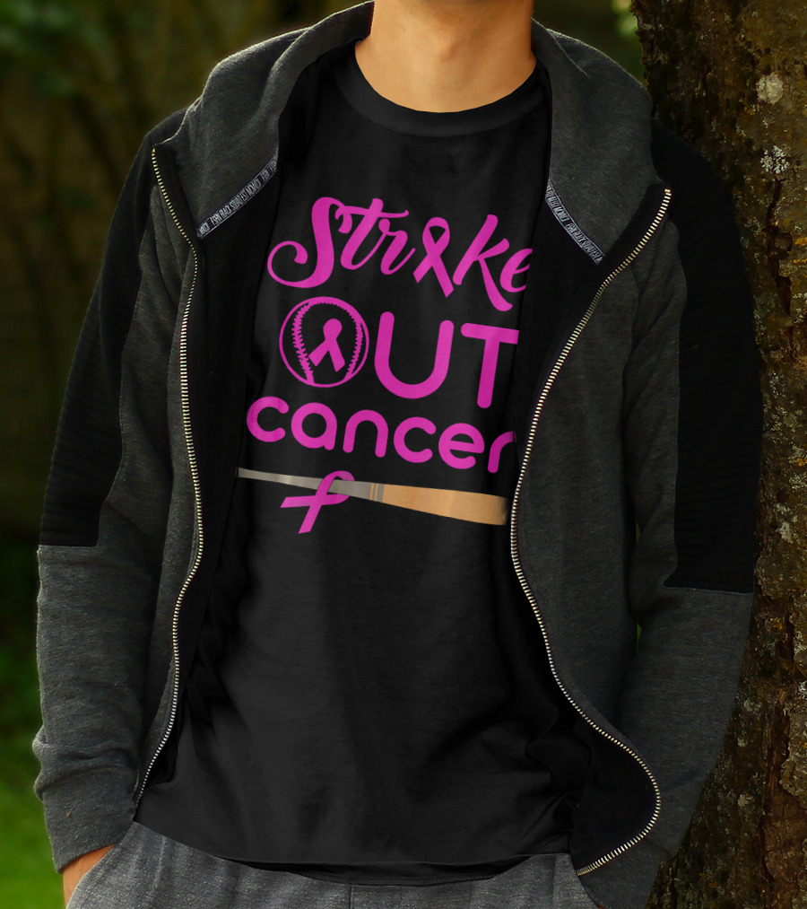 Strike Out Cancer Pink Ribbon Baseball Bat T-Shirt