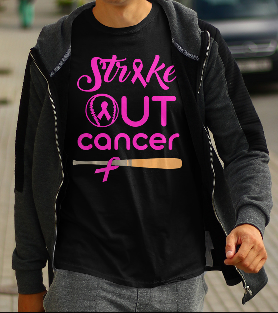 Strike Out Cancer Pink Ribbon Baseball Bat T-Shirt