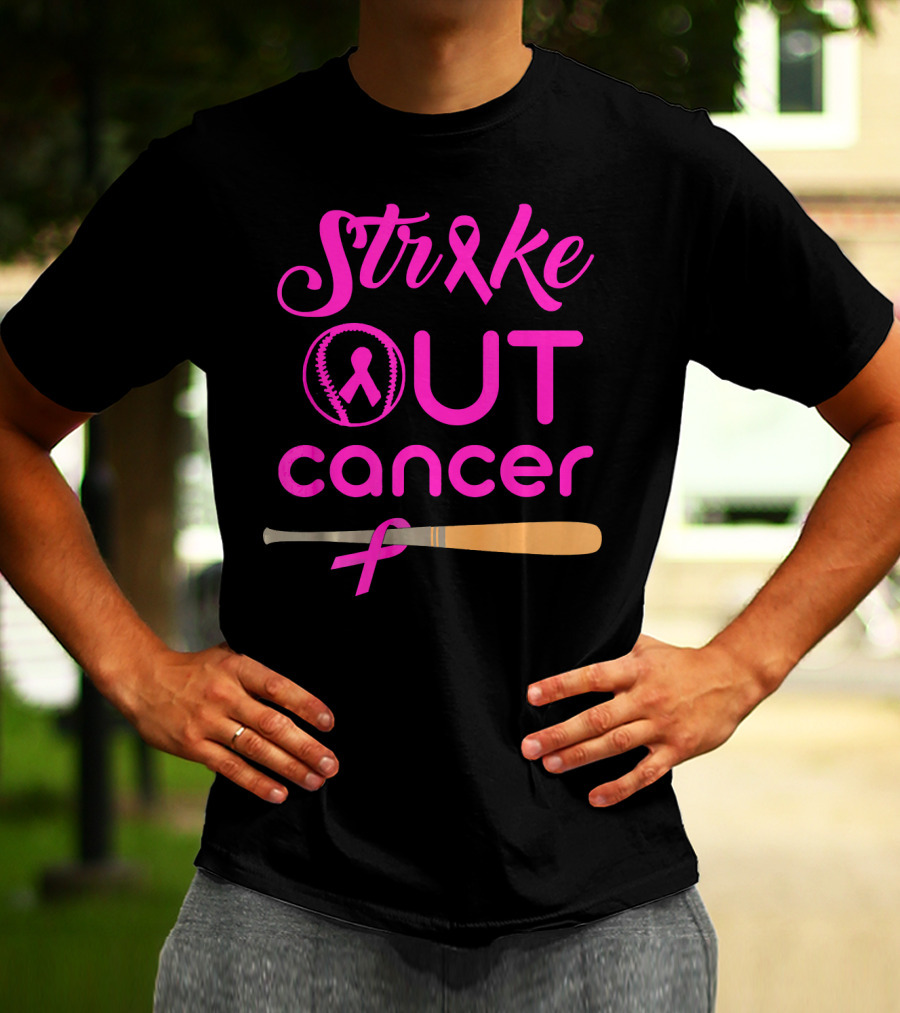 Strike Out Cancer Pink Ribbon Baseball Bat T-Shirt