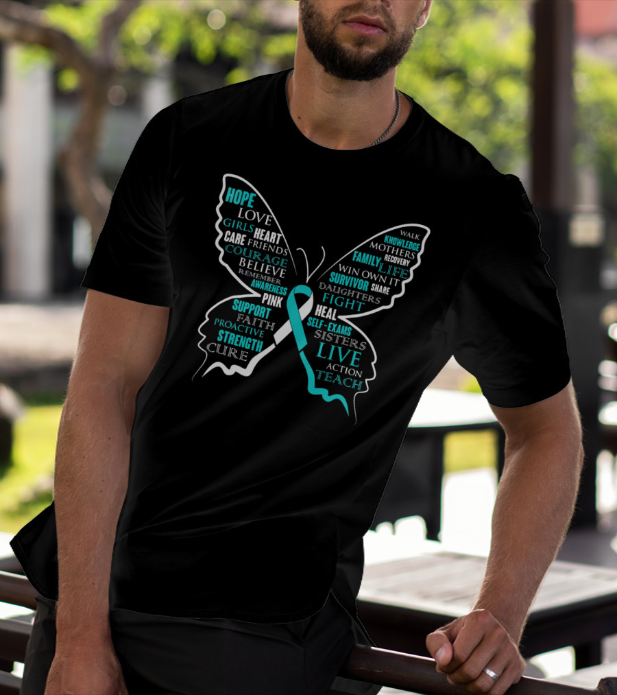Hope Faith Courage Love Butterfly Cervical Cancer Awareness T-Shirt