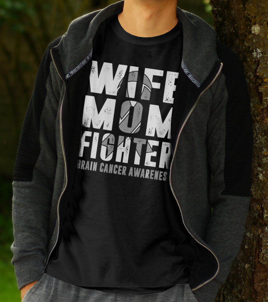 Wife Mom Fighter Brain Cancer Awareness Support Tattoo T-Shirt