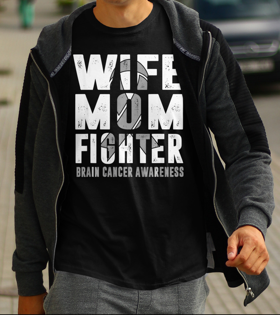 Wife Mom Fighter Brain Cancer Awareness Support Tattoo T-Shirt