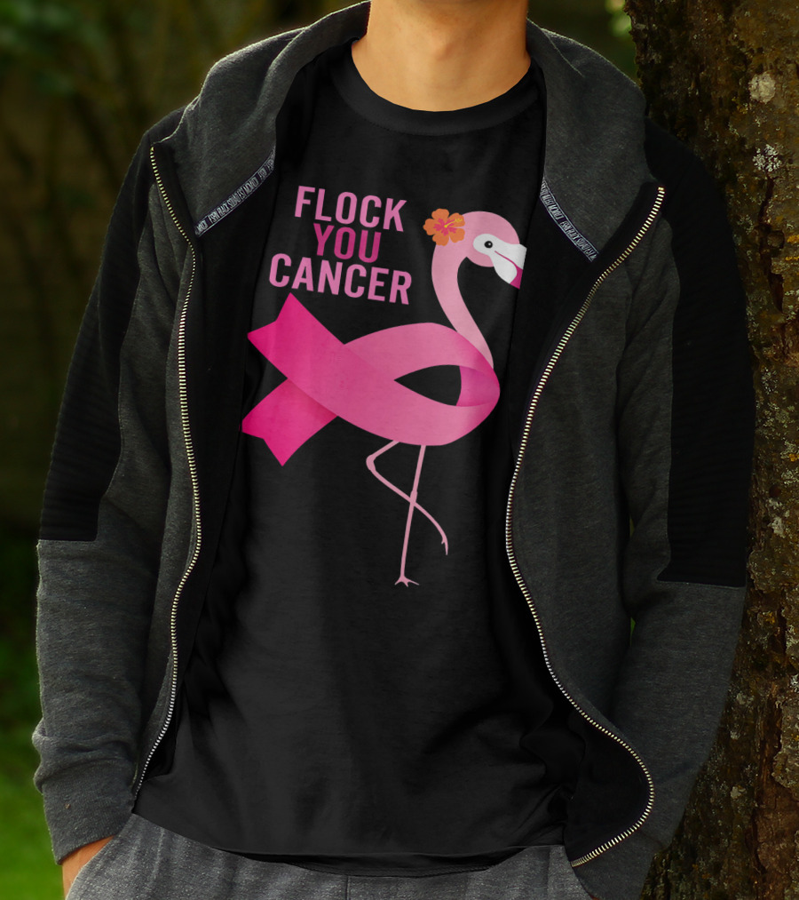 Flock You Cancer Flamingo Pink Ribbon October Breast Awareness T-Shirt