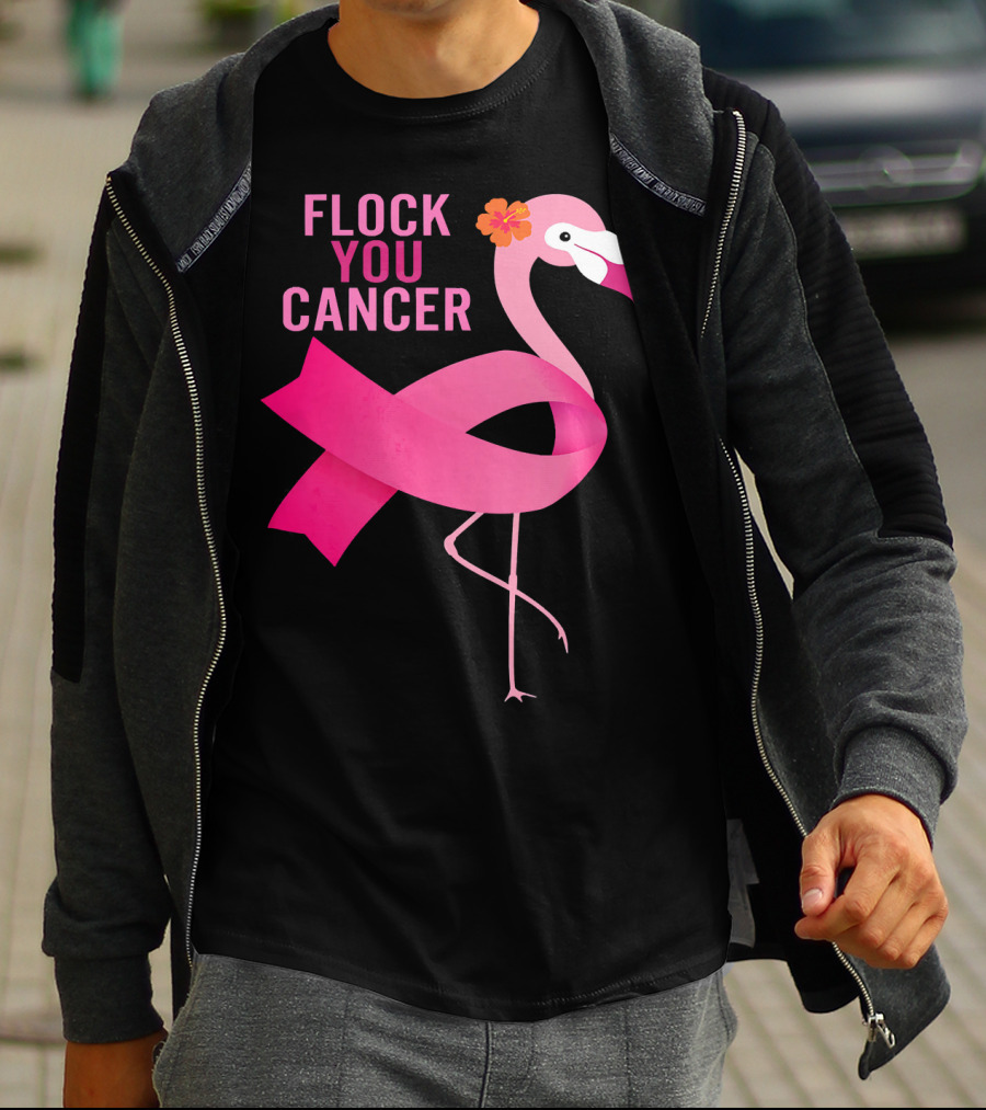 Flock You Cancer Flamingo Pink Ribbon October Breast Awareness T-Shirt