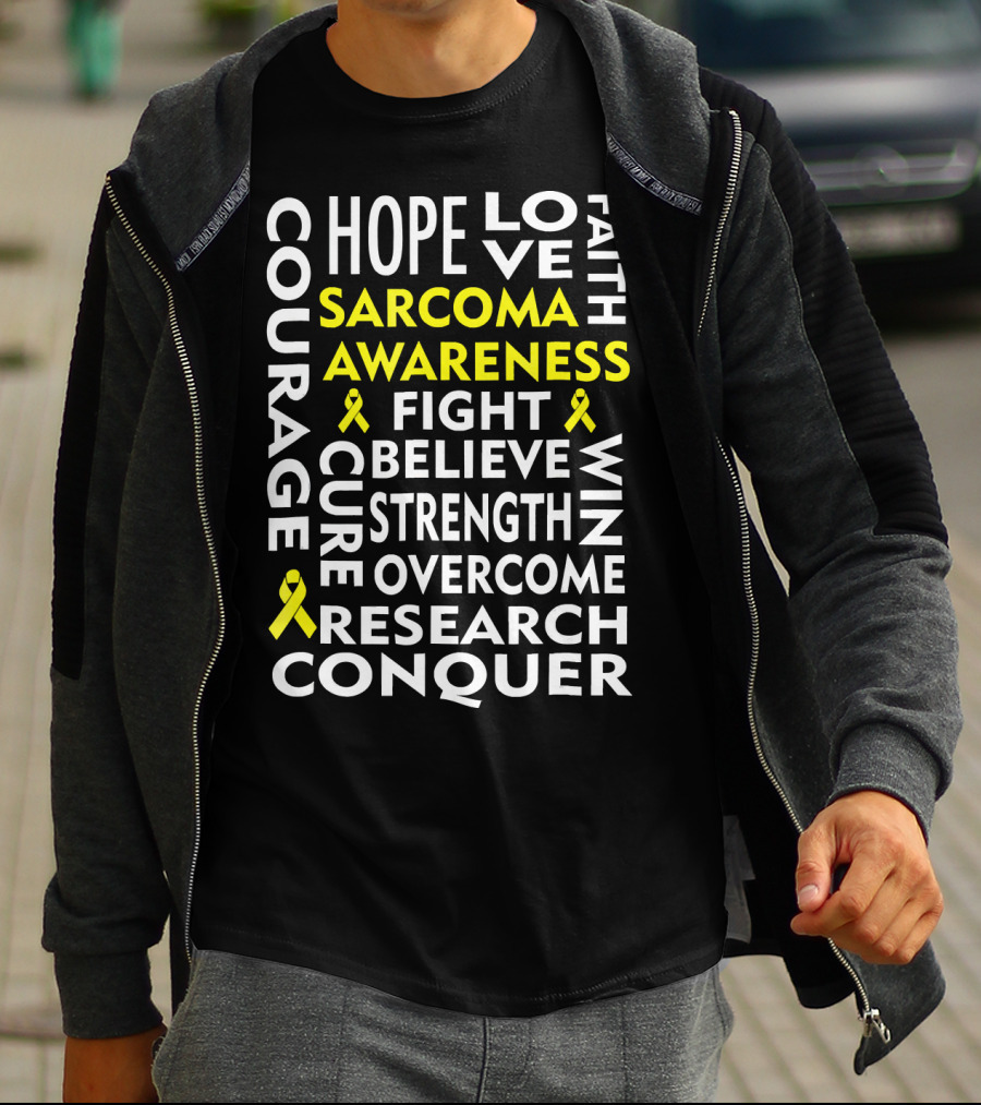 Sarcoma Awareness Yellow Ribbon Hope Courage Fight Conquer T-Shirt