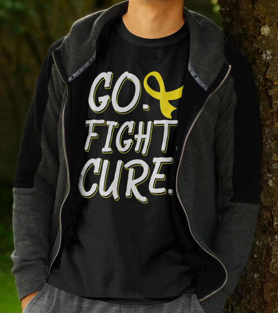 Go Fight Cure Childhood Cancer Gold Ribbon Awareness T-Shirt