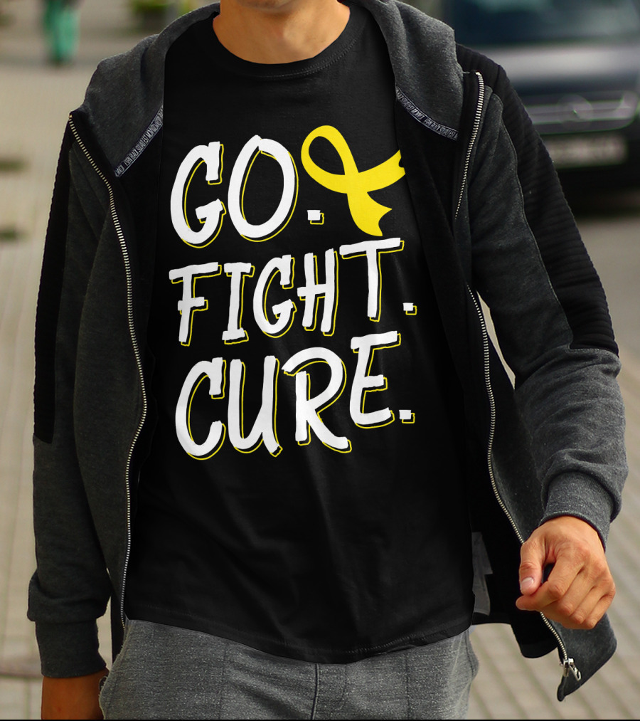 Go Fight Cure Childhood Cancer Gold Ribbon Awareness T-Shirt