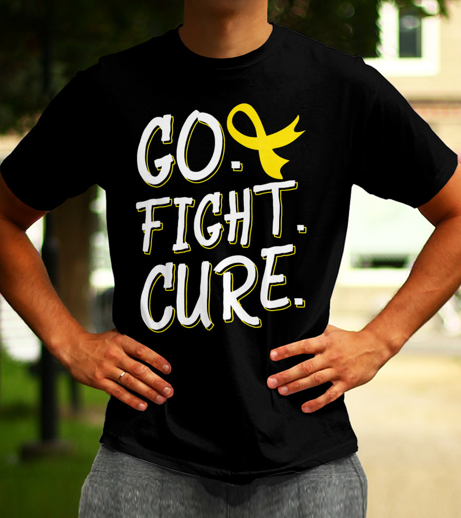 Go Fight Cure Childhood Cancer Gold Ribbon Awareness T-Shirt