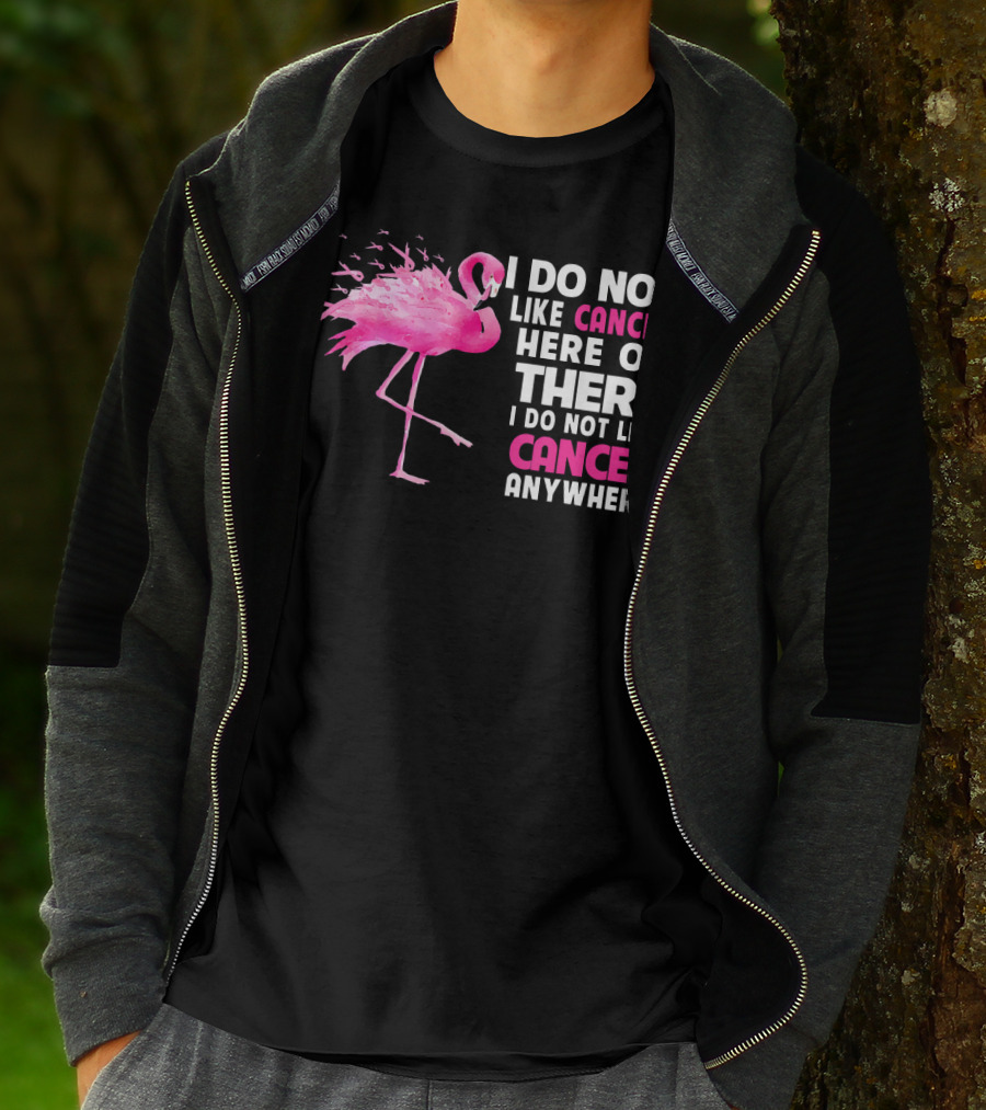 I Do Not Like Cancer Anywhere Pink Flamingo Breast Cancer Awareness T-Shirt