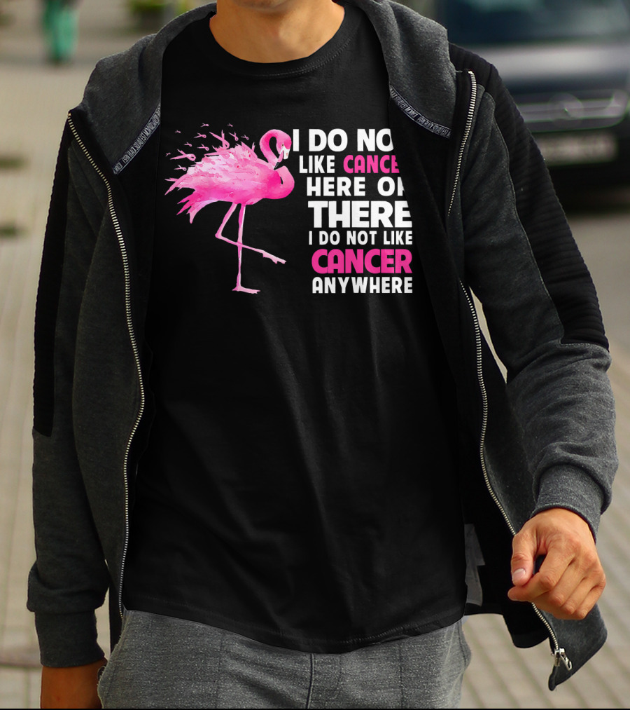 I Do Not Like Cancer Anywhere Pink Flamingo Breast Cancer Awareness T-Shirt