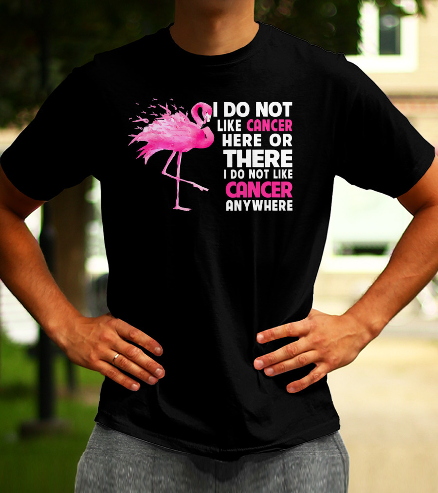 I Do Not Like Cancer Anywhere Pink Flamingo Breast Cancer Awareness T-Shirt
