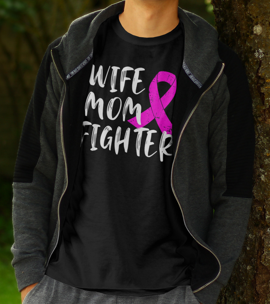 Wife Mom Fighter Pink Ribbon Breast Cancer Awareness T-Shirt