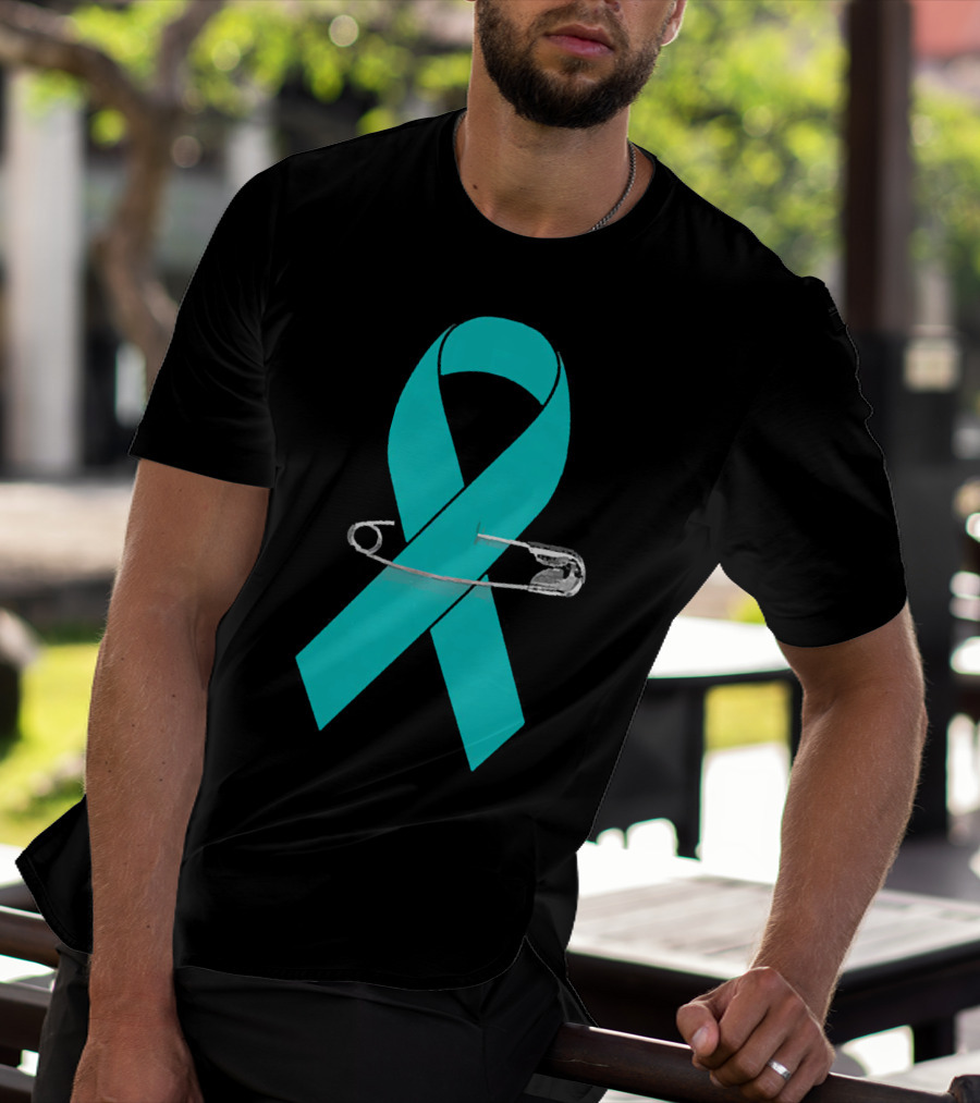 Ovarian Cancer Awareness Walk Support Ribbon With Safety Pin T-Shirt