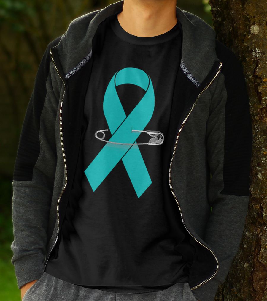 Ovarian Cancer Awareness Walk Support Ribbon With Safety Pin T-Shirt