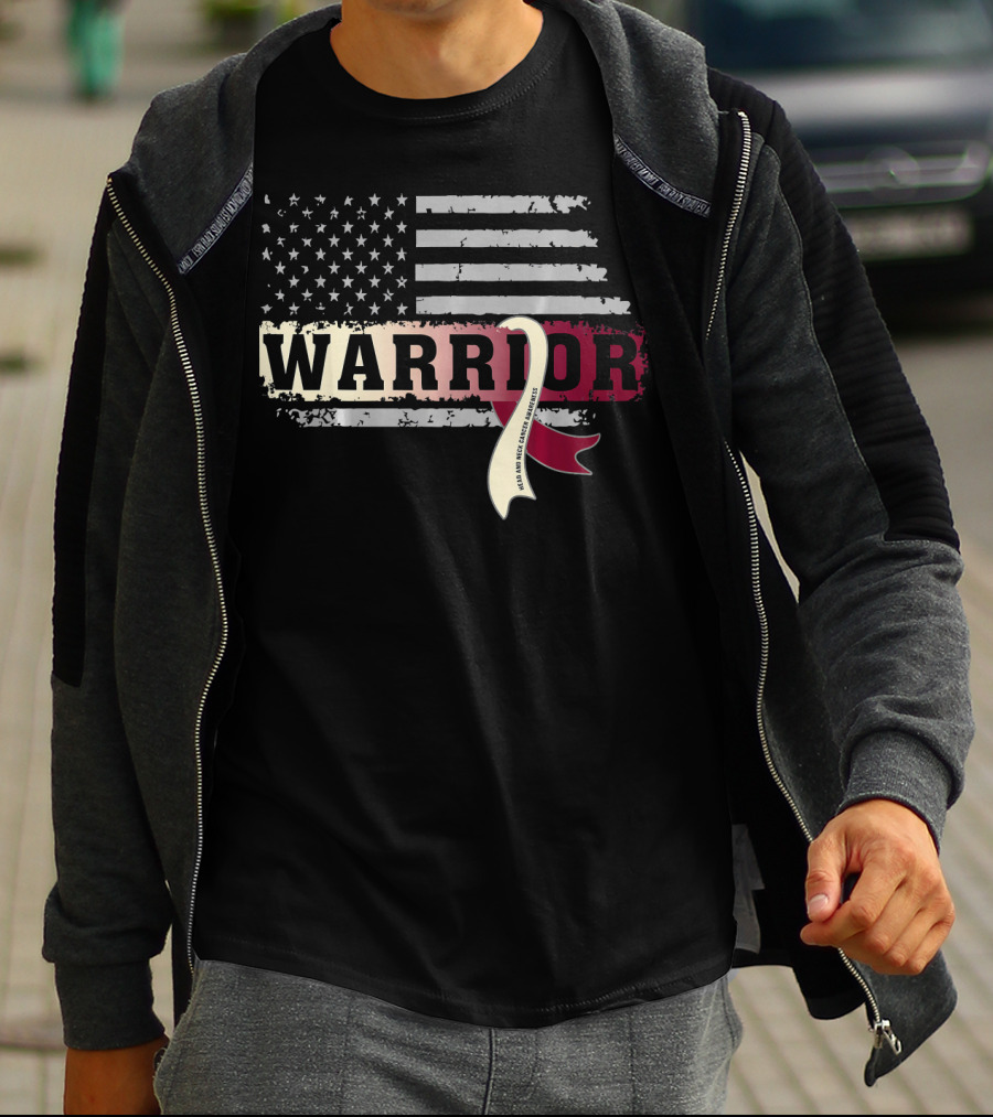 Warrior Head And Neck Cancer Ribbon American Flag T-Shirt