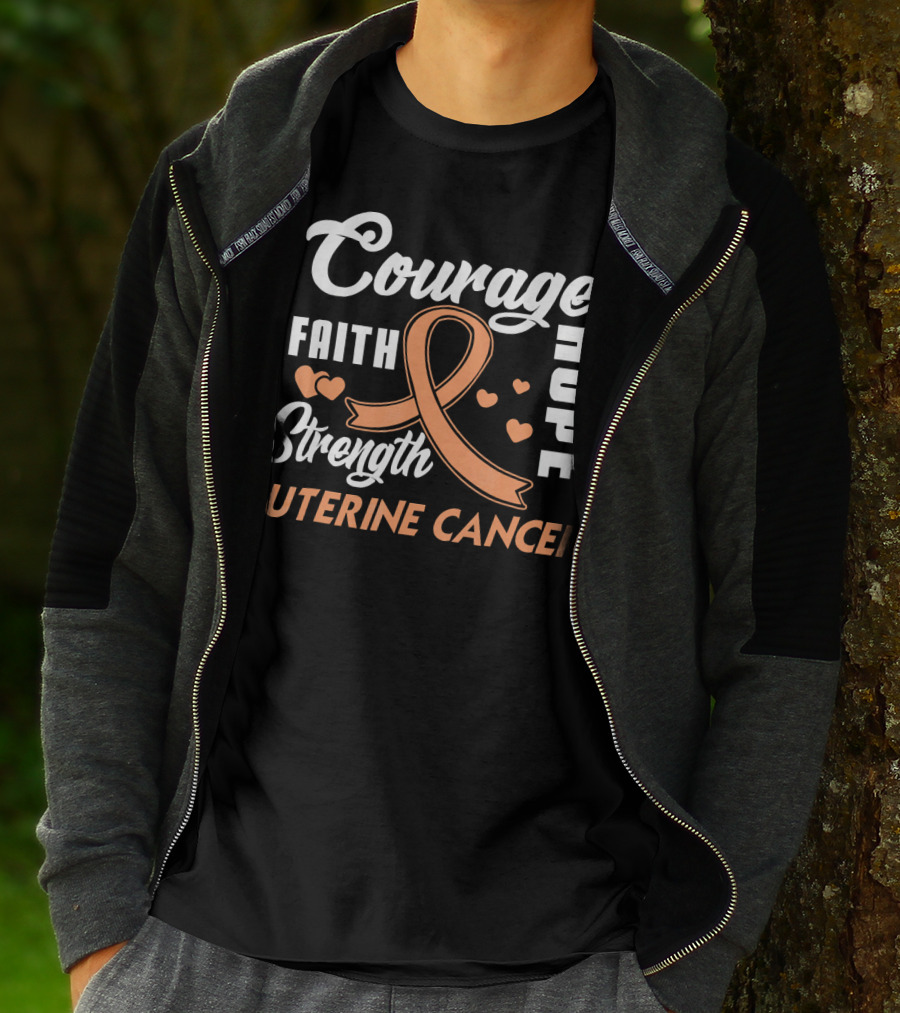 Courage Faith Strength Hope Uterine Cancer Fight Wear Peach T-Shirt