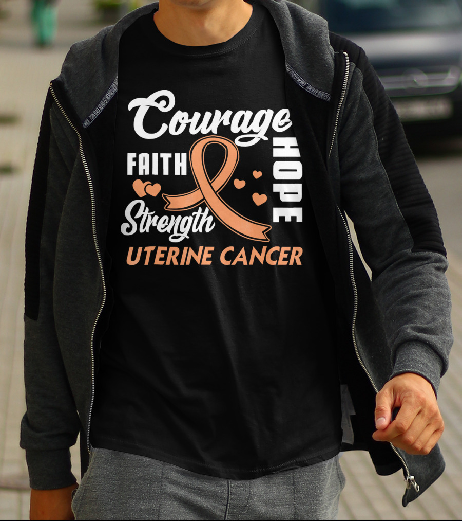 Courage Faith Strength Hope Uterine Cancer Fight Wear Peach T-Shirt
